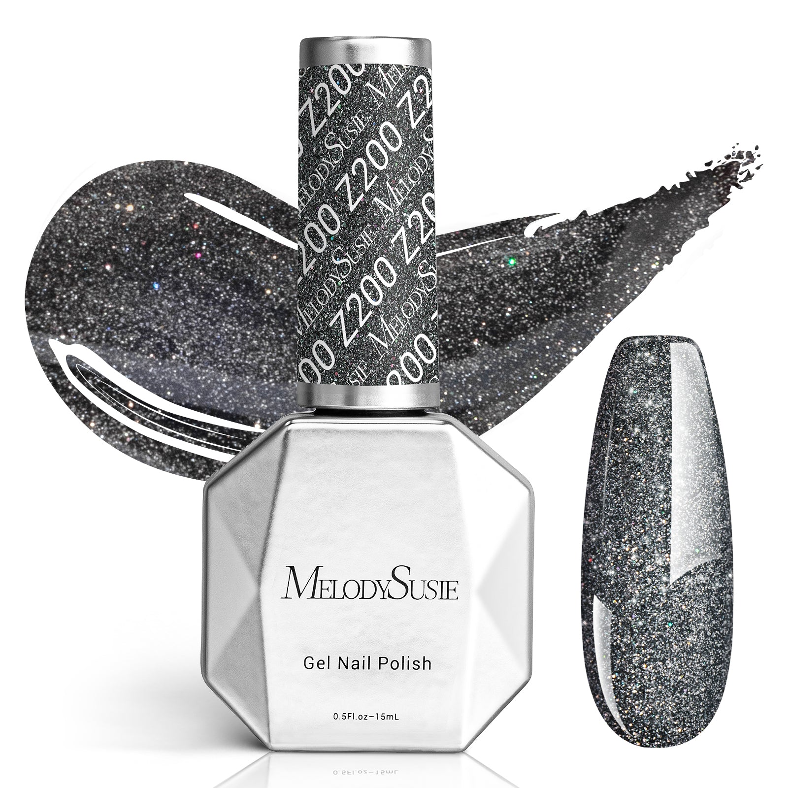 Z200 Galaxy  Black - TPO-Free Faster UV Curing Gel Nail Polish 0.5 fl oz/15ml