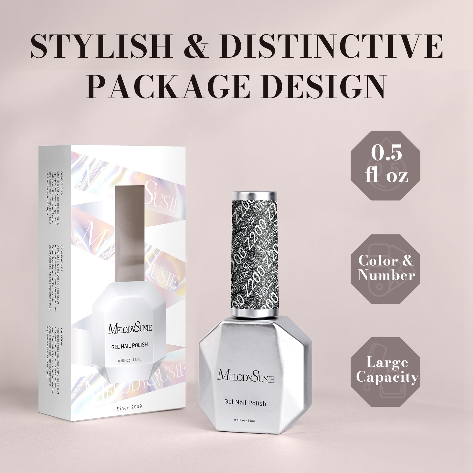 Z200 Galaxy  Black - TPO-Free Faster UV Curing Gel Nail Polish 0.5 fl oz/15ml - 图片6