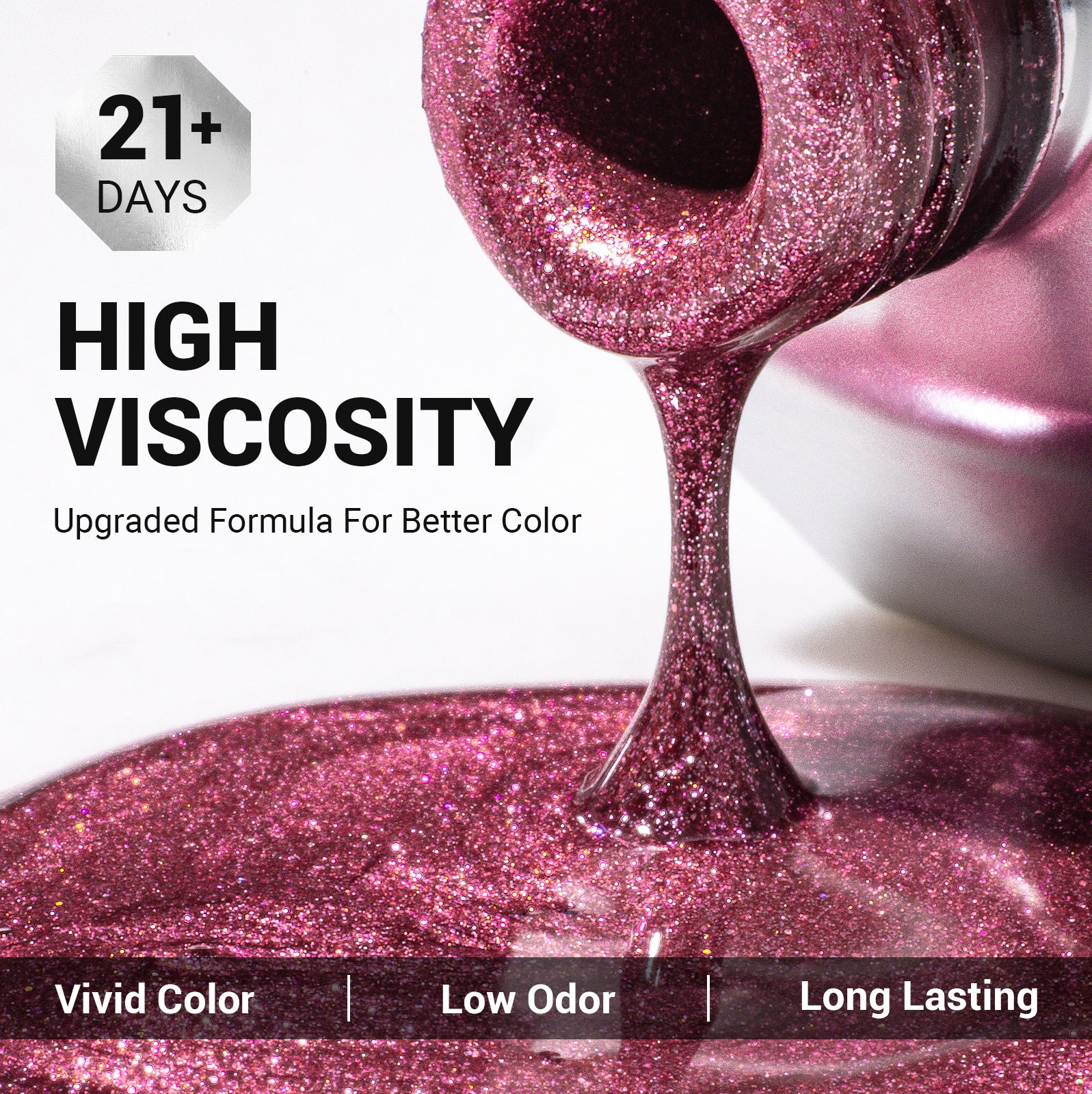 Z201 Strawberry Pink Glitter - TPO-Free Thick Gel Nail Polish(15ml) - 图片3