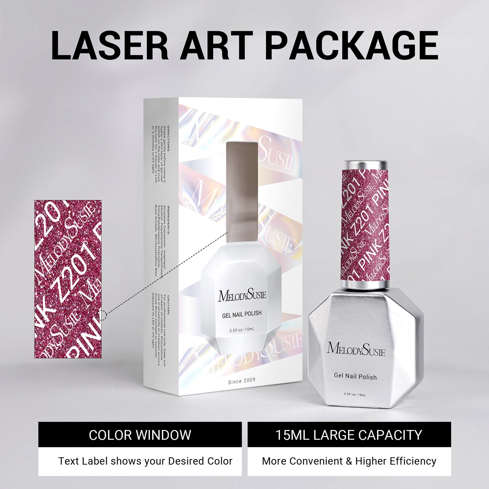 Z201 Strawberry Pink Glitter - TPO-Free Thick Gel Nail Polish(15ml) - 图片7